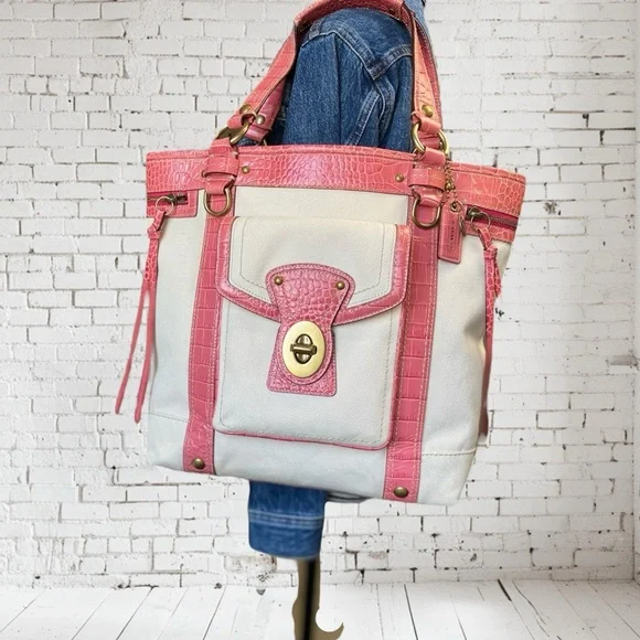 Coach RARE Exotic Legacy Pink Croc Embossed Trim Tote Y2K - Picture 5 of 17